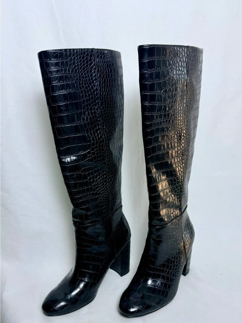 Chinese Laundry Black Croc-Embossed Knee high Boots
